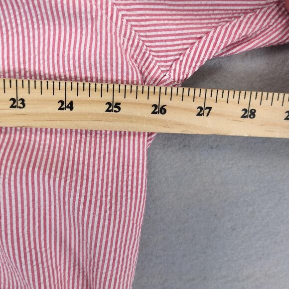 Vtg Y2K Eddie Bauer Red Striped Seersucker Button Down Shirt Men's XL Short Slv - Picture 5 of 10